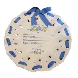 CUDLIE BABY BLUE CERAMIC BIRTH RECORD ANNOUNCEMENT PLATE SWEET BABY ANGE…